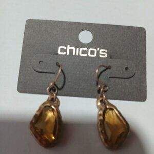 Chico Earring Smokey Topaz CZ 18kt Yellow Gold Matt drop dangle hook jewel New